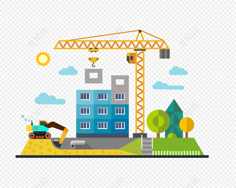可爱卡通风城市施工建筑插画