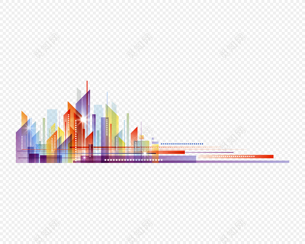 彩色渐变城市建筑剪影素材