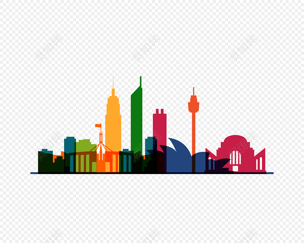 彩色卡通城市建筑插画素材