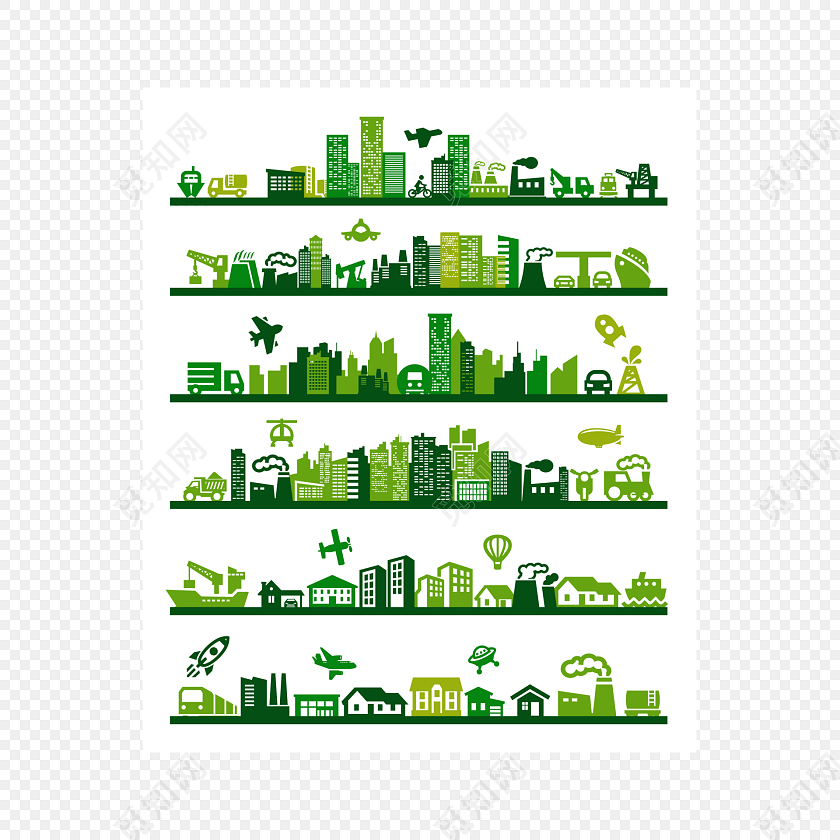 绿色小清新城市建筑插画组图