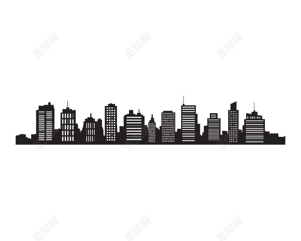 黑白城市建筑剪影卡通插画