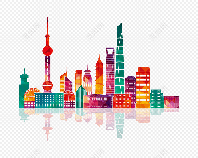 上海城市剪影彩色几何素材