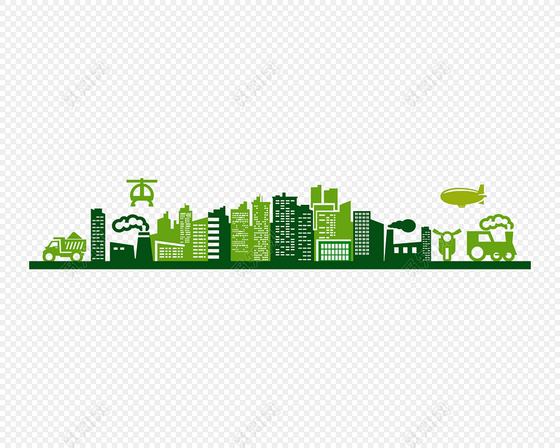 城市建筑绿色小清新插画