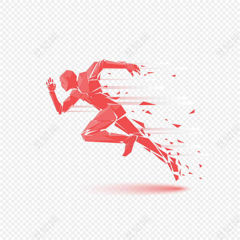 红色粒子化奔跑的人剪影插画素材