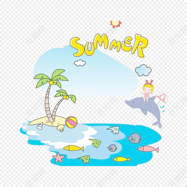 手绘卡通海边素材