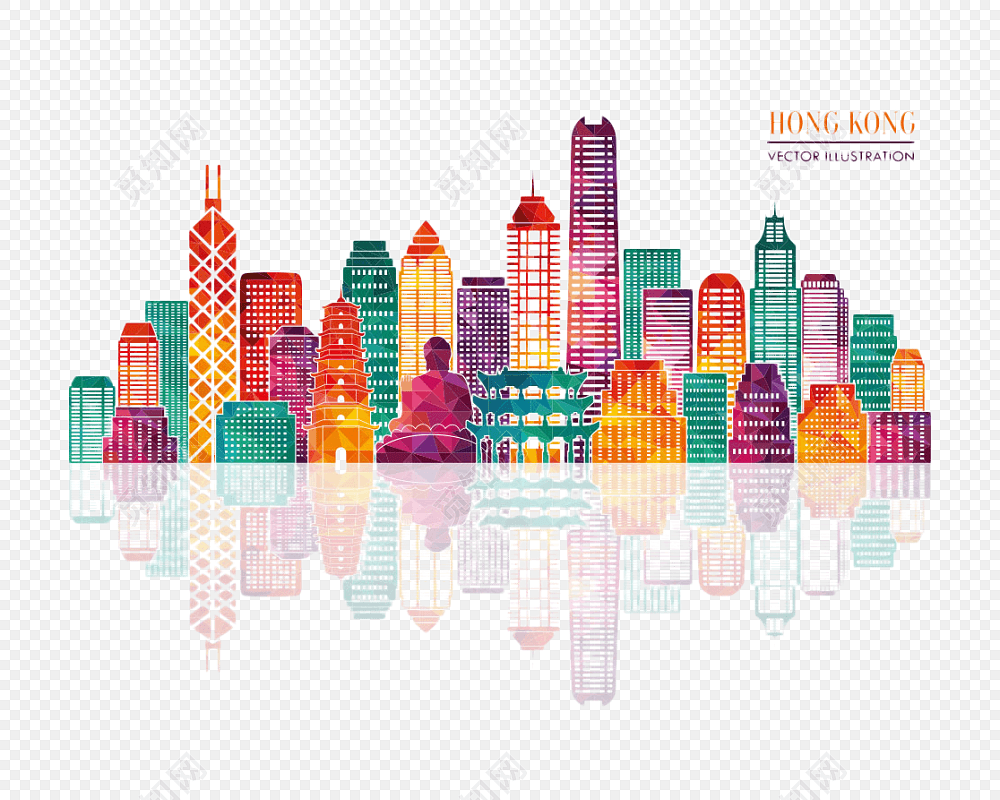 香港旅游景点卡通插画