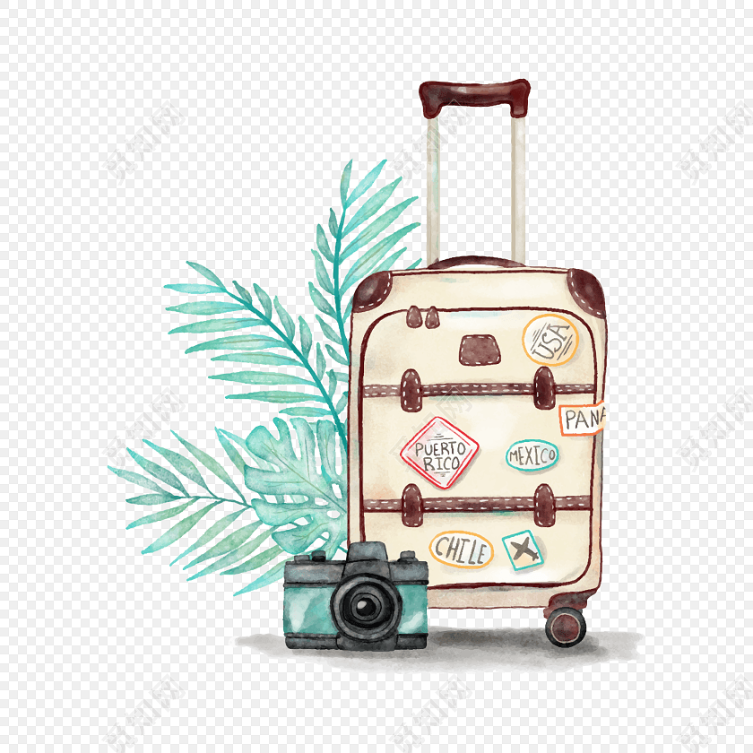 手绘小清新旅行箱插画