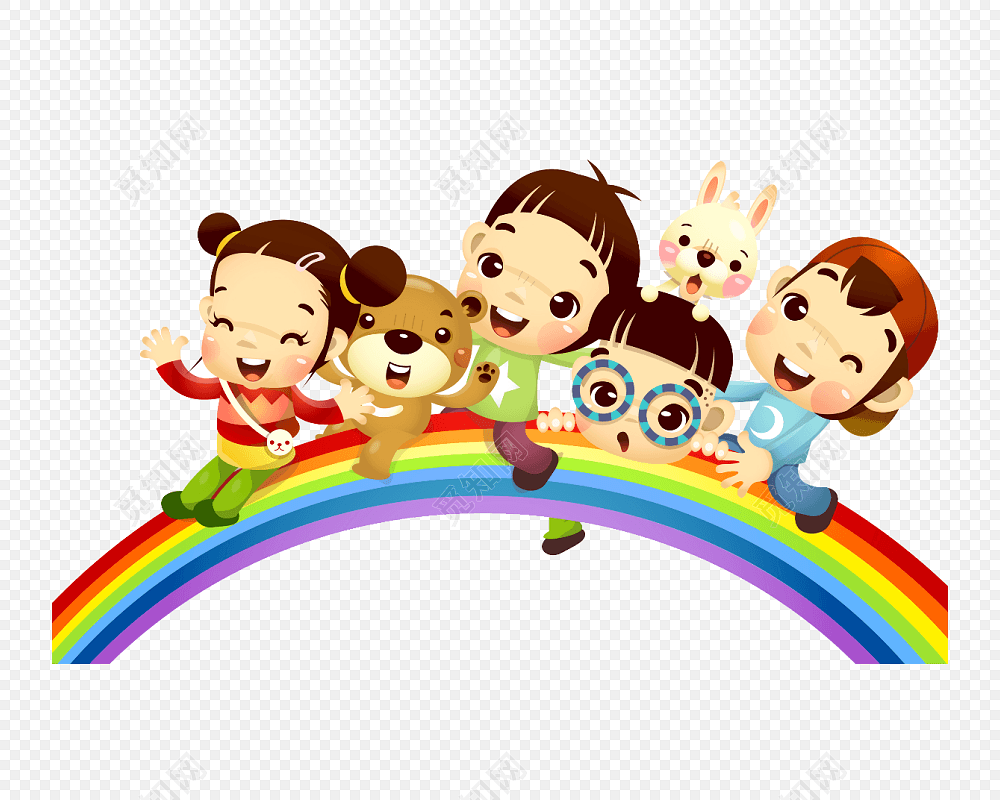 彩虹小孩卡通儿童玩耍素材