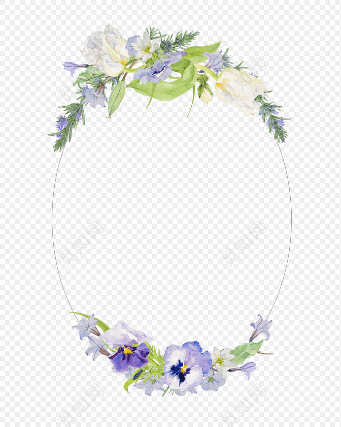手绘水彩花装饰花环素材