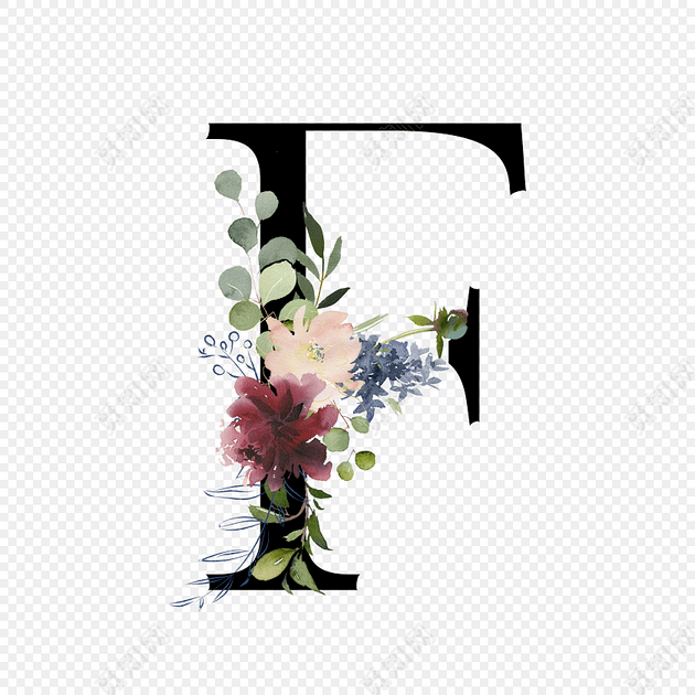 黑色英文字母f花朵装饰素材