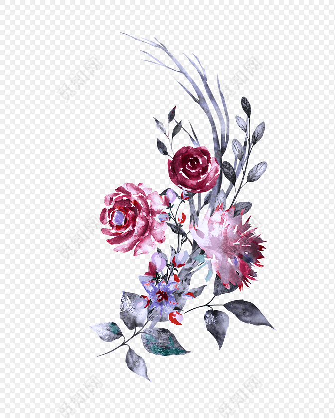 水彩复古玫瑰花素材