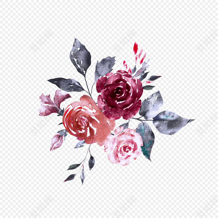 水彩复古玫瑰花素材