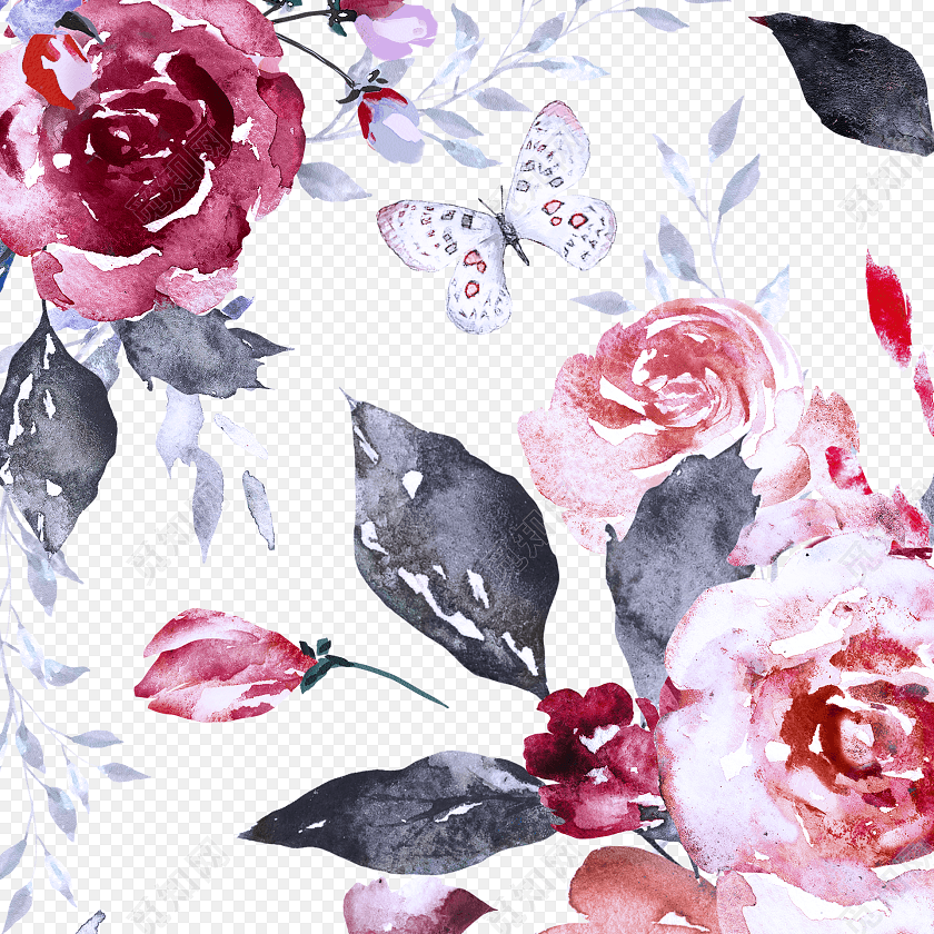 水彩复古玫瑰花背景图素材