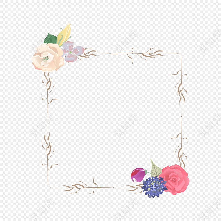 彩色唯美花卉装饰手绘边框图框花纹边框