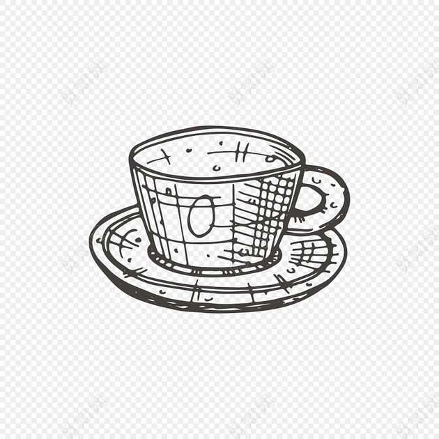 手绘黑白咖啡杯设计素材