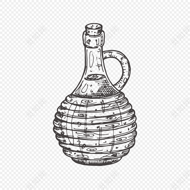 手绘黑白酱油瓶设计素材