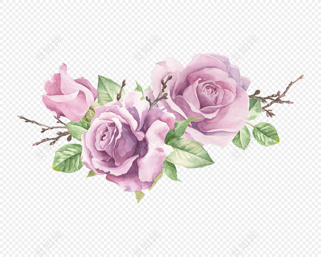 手绘淡紫色玫瑰花设计素材