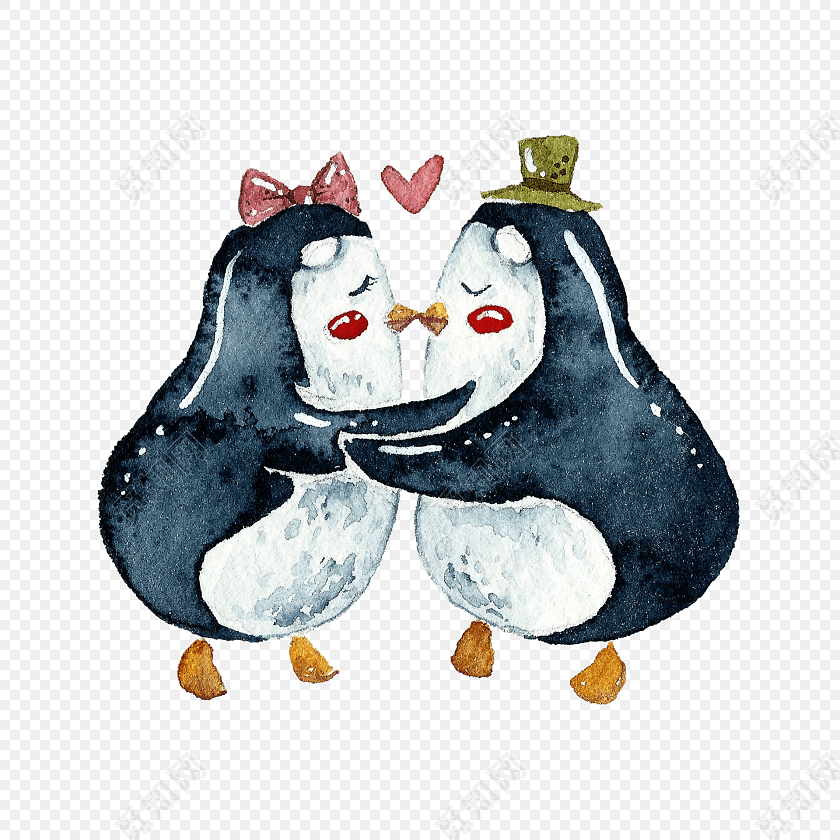 手绘小企鹅水彩背景素材