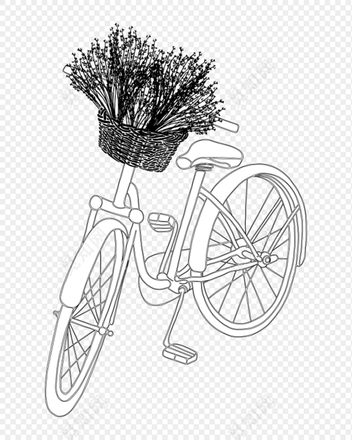 线条速写绘画自行车花篮元素素材