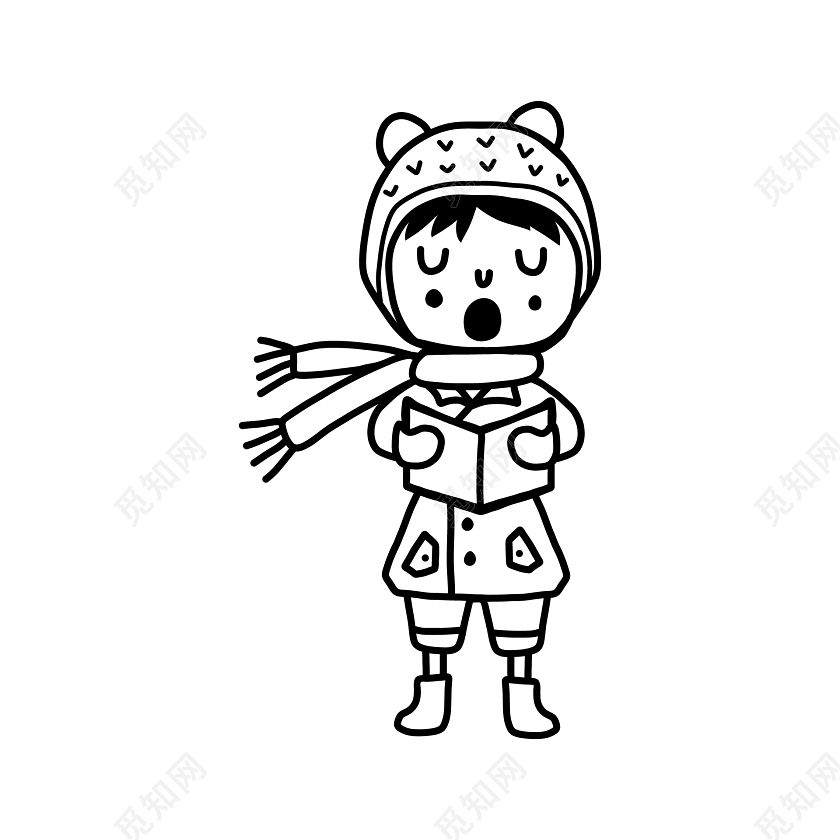 卡通简笔画小孩读书素材