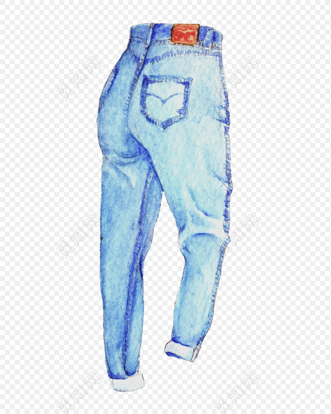 矢量手绘水彩牛仔裤素材