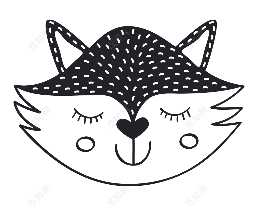 黑白手绘猫头