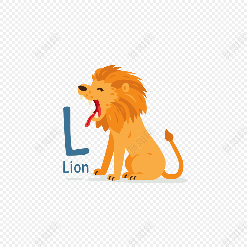 手绘狮子字母l设计素材