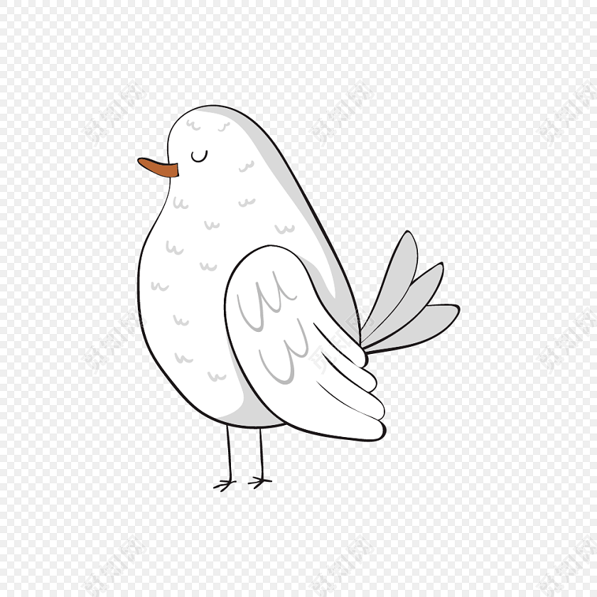 手绘睡觉的白色小鸟设计素材