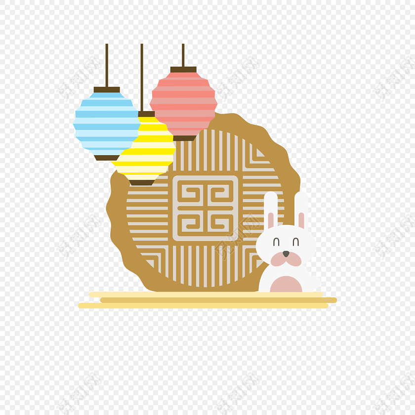 矢量手绘灯笼兔子中秋节设计素材