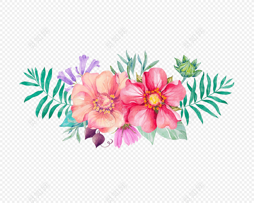 水彩水墨花朵花纹绘画装饰素材