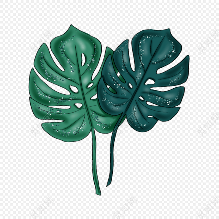 彩色水彩植物绿叶绘画素材
