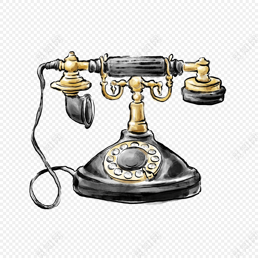 浪漫手绘水彩复古电话矢量素材