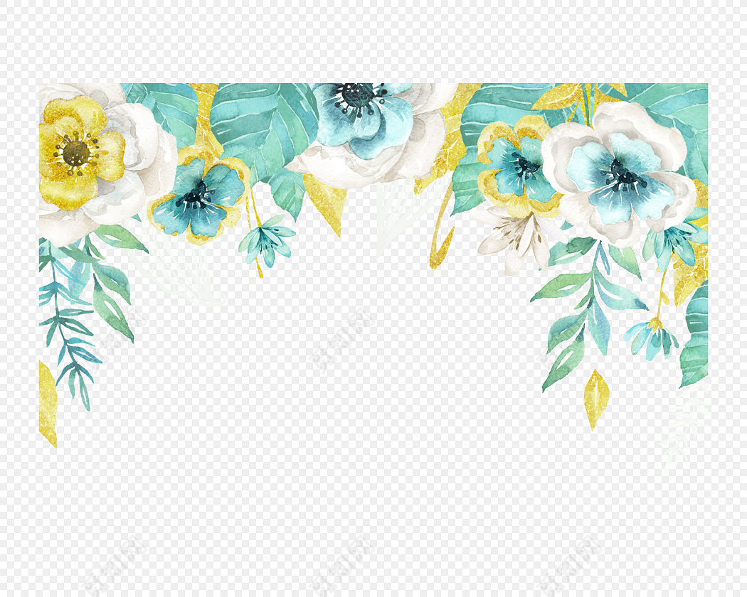 水彩手绘花卉枝叶边框