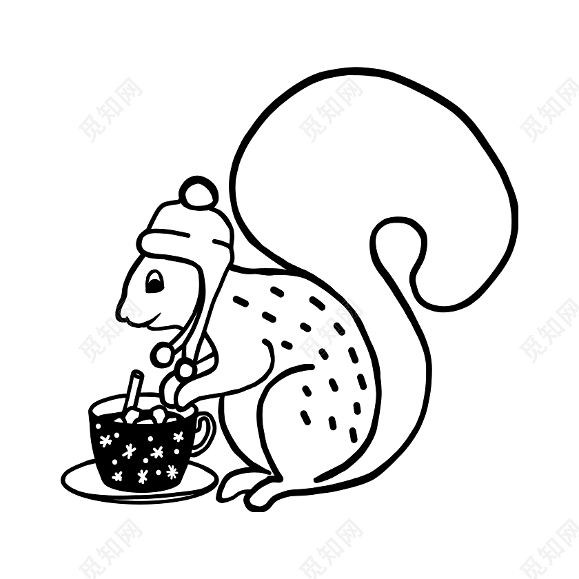 手绘黑白松鼠