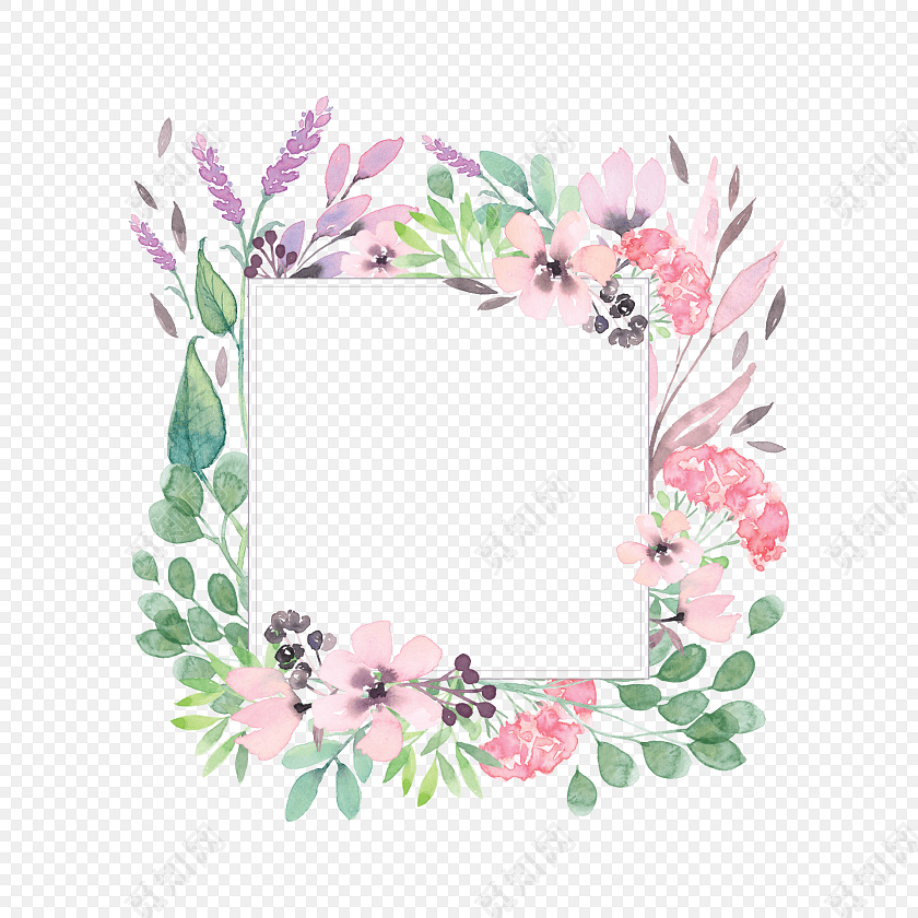 彩色小清新植物水彩插画边框装饰素材