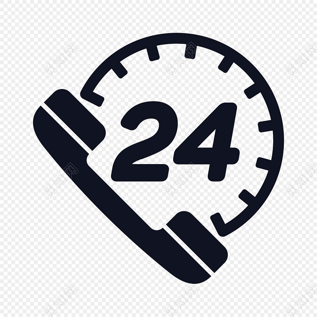 黑色卡通24小时电话服务客服图标