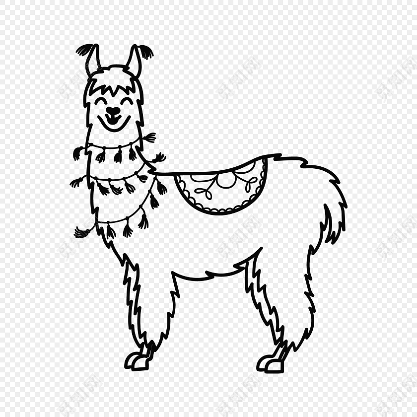 卡通可爱羊驼简笔画素材