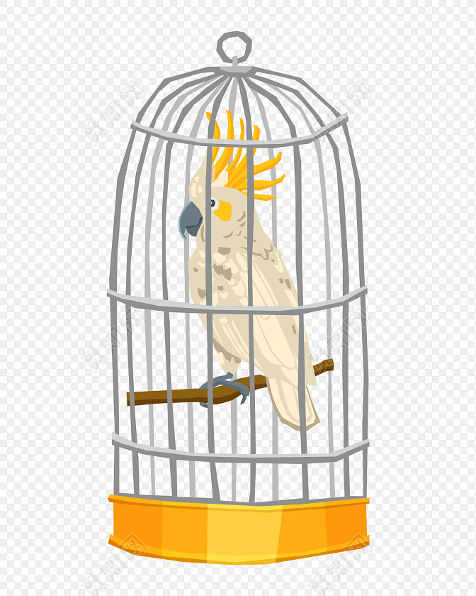 卡通手绘笼子里的鹦鹉设计素材