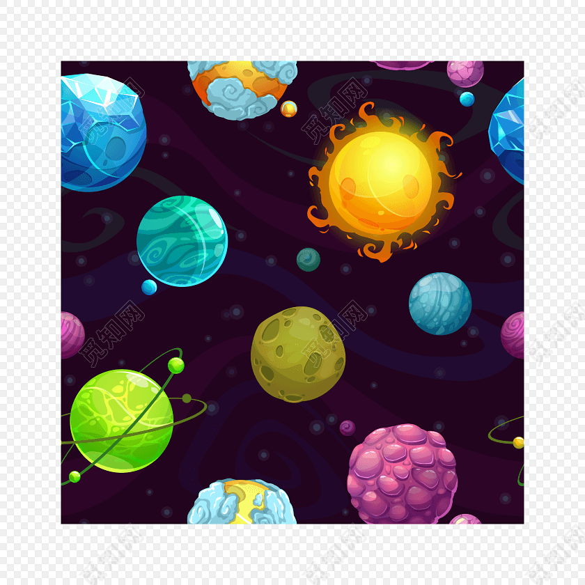 彩色卡通星球插画素材