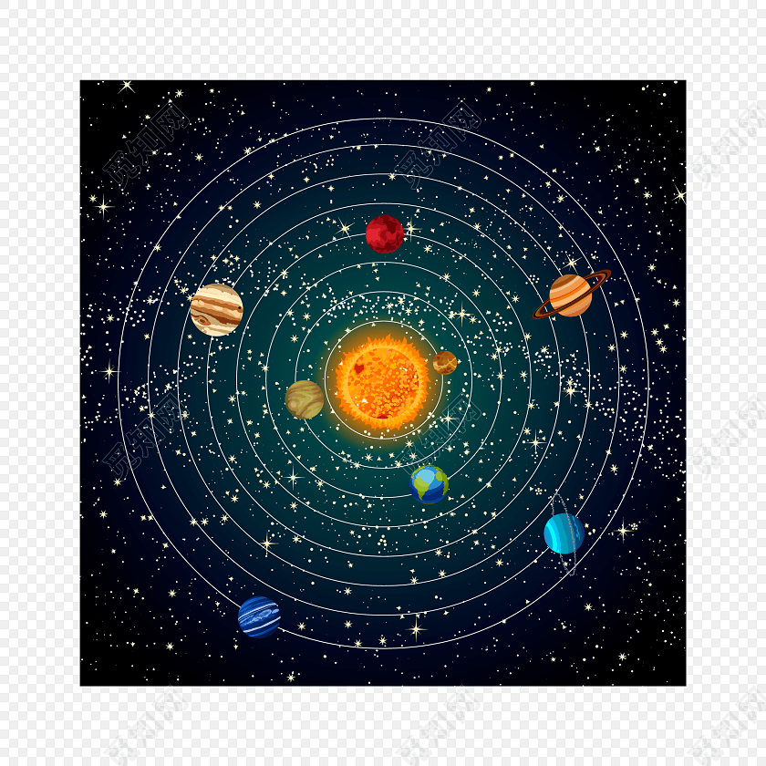 彩色卡通太阳系宇宙插画素材