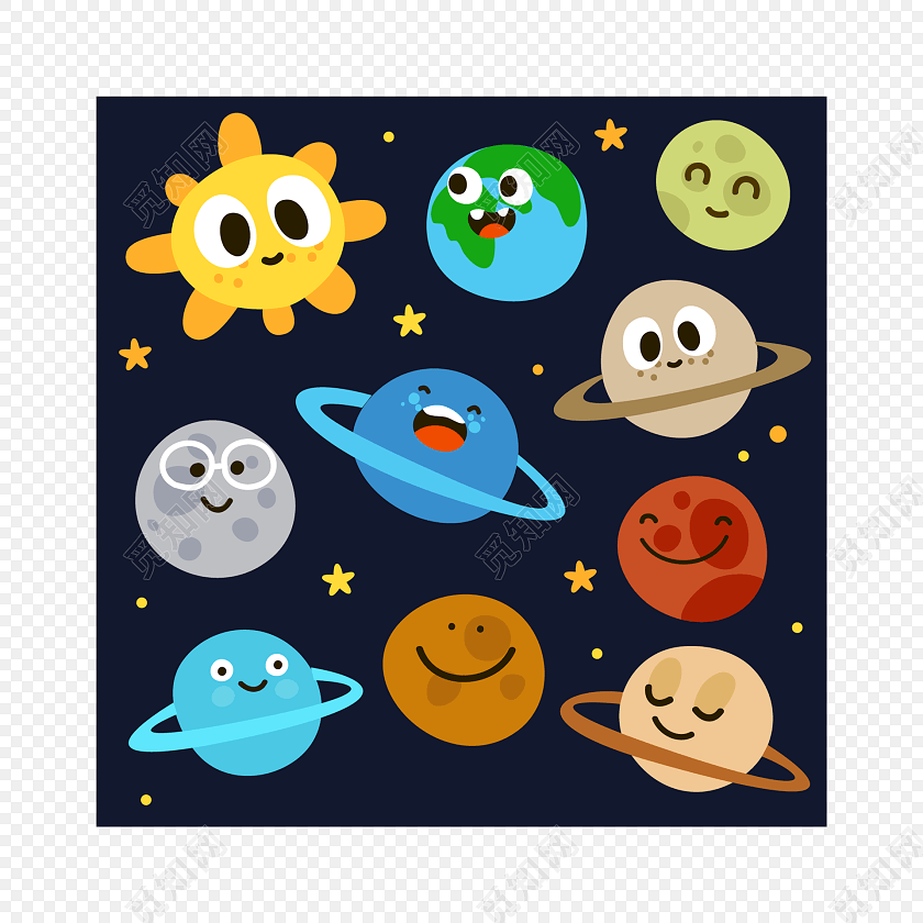 彩色卡通太空星球插画素材