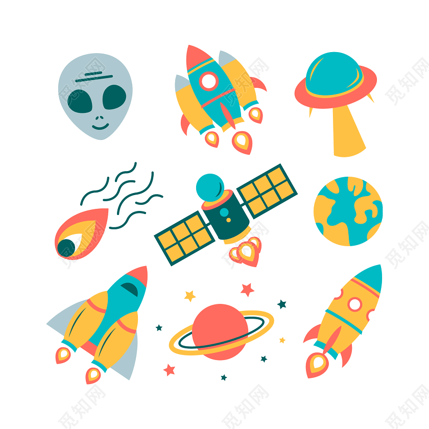 彩色卡通太空星球扁平插画素材