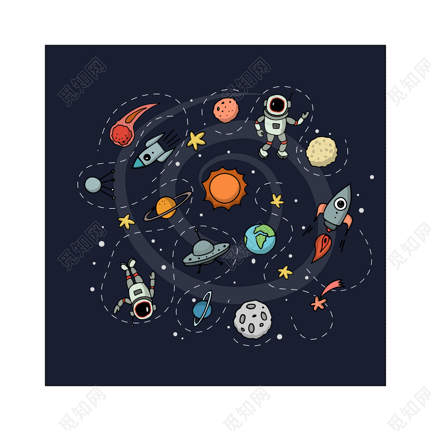彩色卡通星球宇航员插画素材