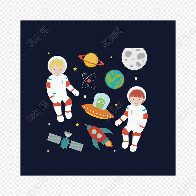 彩色卡通外太空宇航员插画素材