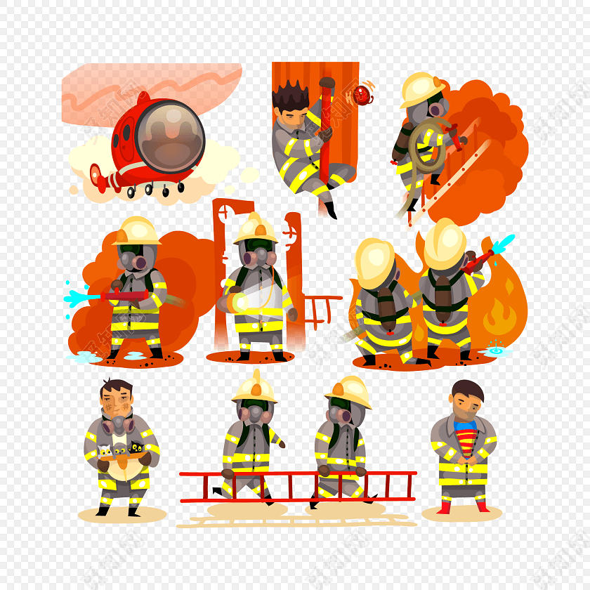 卡通消防员救援素材