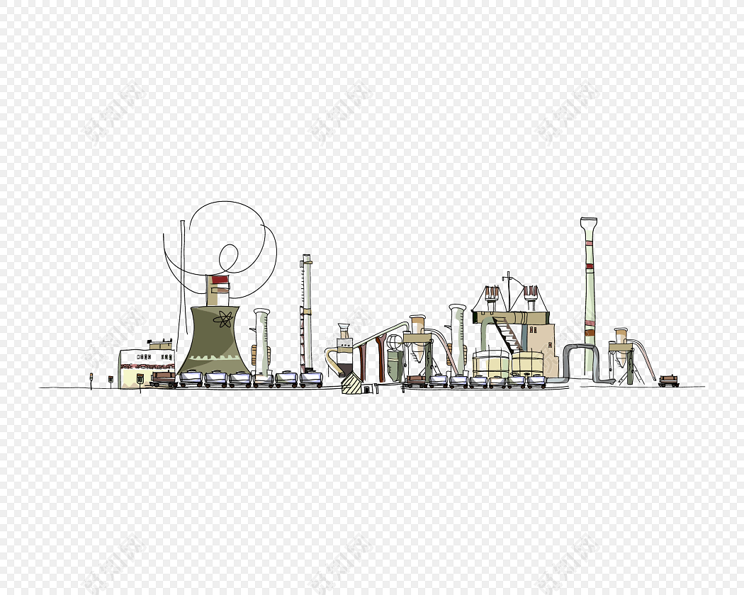 彩色卡通工厂手绘插画素材