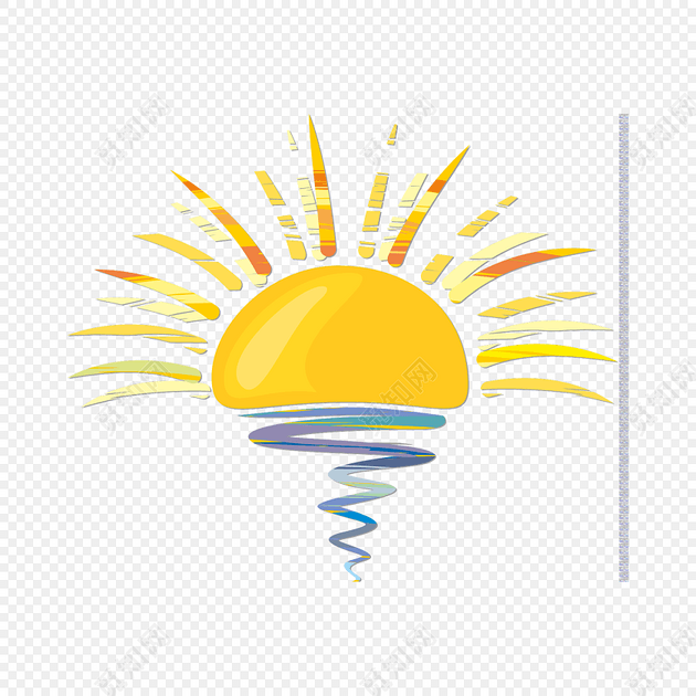 彩色半圆形太阳手绘素材