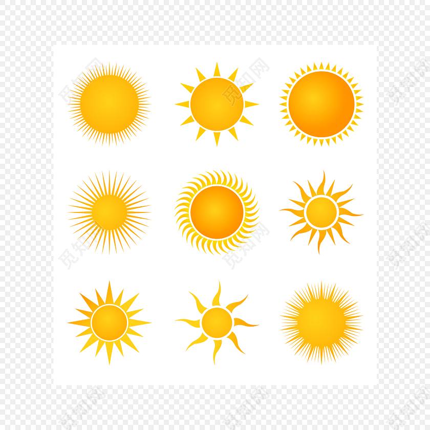 黄色太阳手绘素材