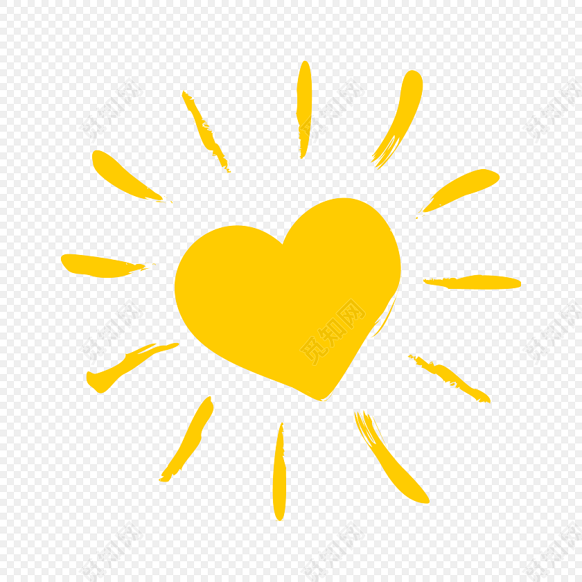 黄色爱心太阳手绘素材