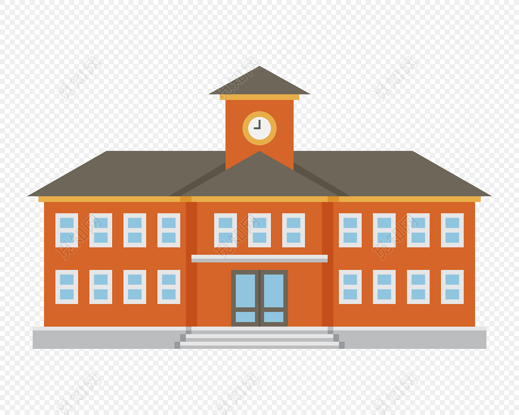 彩色卡通教学楼插画素材